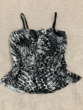 Aqua Green Black & White Printed Blousy Swim Top Size Large
